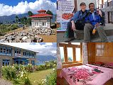 15 09 Lukla Pasang Lhamu Hospital, Jerome Ryan And Palde, Numbur Hotel Outside And Bedroom Palde and I passed the new Pasang Lhamu hospital as we entered Lukla at 11:30, enjoyed a soft drink together, and then I checked in to the comfortable Numbur Lodge, and had my first shower and real bed in over two weeks. Ah, what luxury! After dinner, I gave the crew their tips and went to my comfortable bed for a warm comfortable night�s sleep.